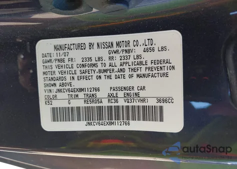 2008 Infiniti G37 Journey z USA, uszkodzony, nr VIN JNKCV64EX8M112766